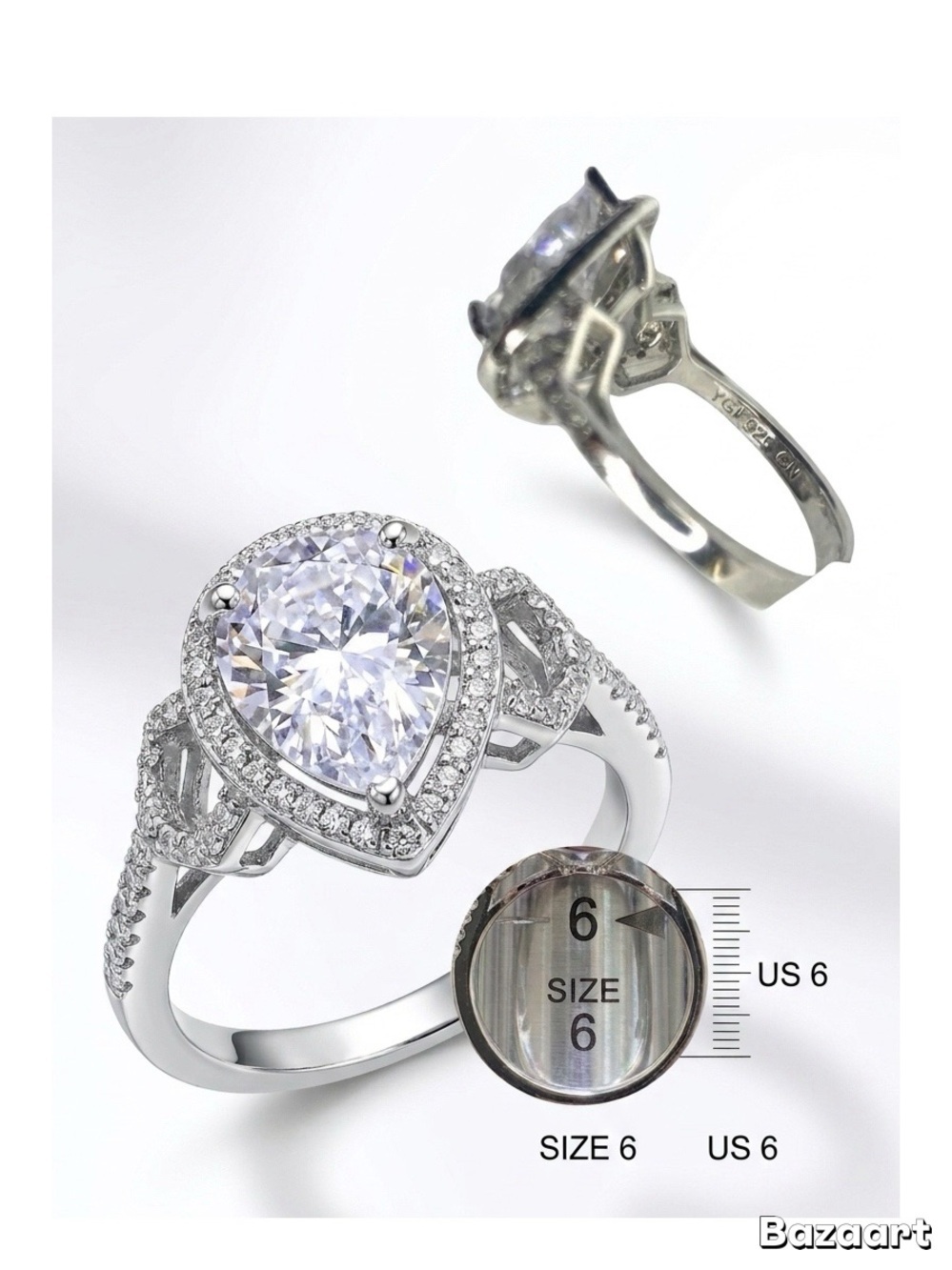 JTV Bella Luce Pear Cut CZ Halo Ring Size 6 Sterling silver 925